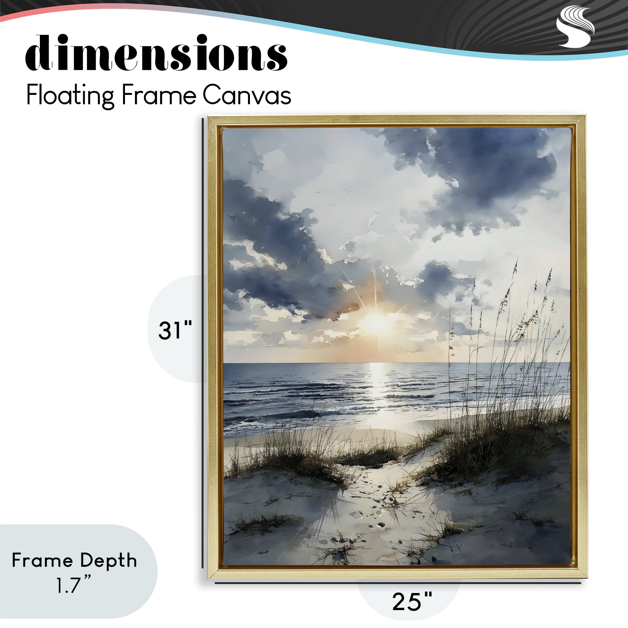 Stupell Industries Ocean Sunrise over Sandy Dunes Gold Framed Floater Canvas Wall Art, design by Franklyn Gregory