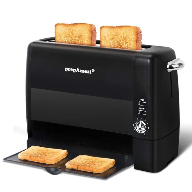 prepAmeal Long Slot Toaster 2 Slice Toaster with 6 Shade Settings, Bagel/Cancel, Extra Wide Slots, Removable Crumb Tray, for Bagels, Waffles, Breads,