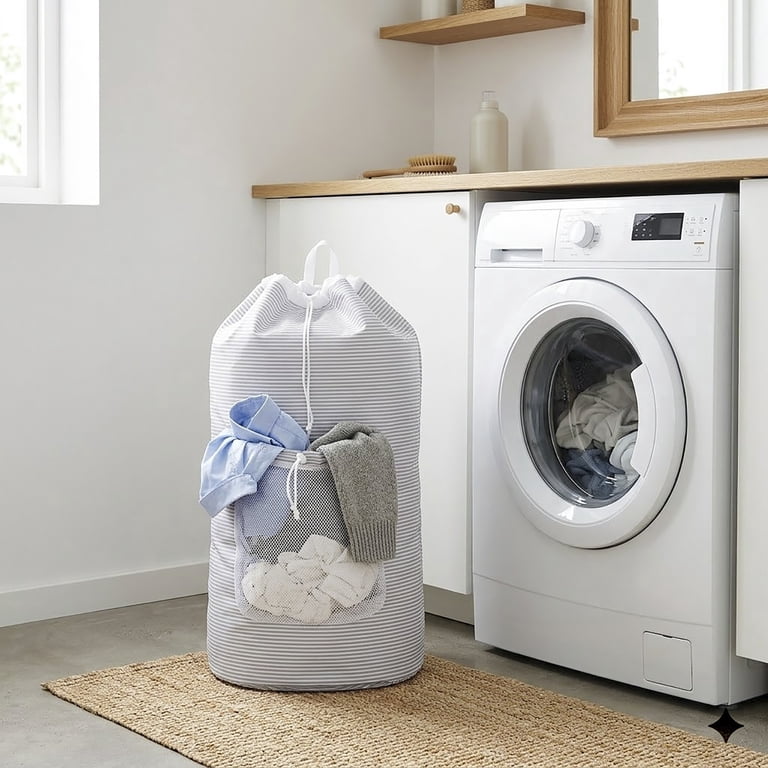 Mainstays Arctic White and Soft Silver Backpack Laundry Bag with