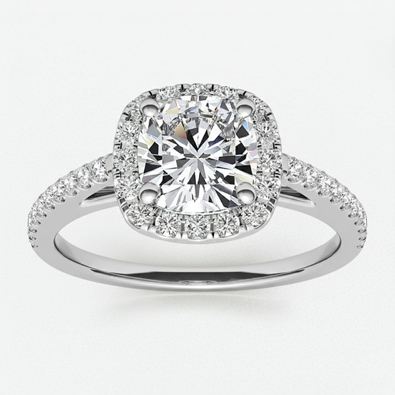 Auory 1.44 Carat Cushion Cut April Birthstone Engagement Ring - Wedding Ring - Halo Ring - Pave Ring - Promise Ring - 18K White Gold Plating for Women