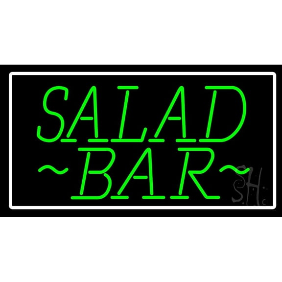Green Salad Bar LED Neon Sign 13 x 24 - inches, Clear Edge Cut Acrylic Backing, with Dimmer - Bright and Premium built indoor LED Neon Sign for restaurant window and interior decor.