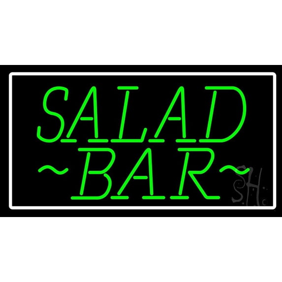 Green Salad Bar LED Neon Sign 20 x 37 - inches, Black Square Cut Acrylic Backing, with Dimmer - Bright and Premium built indoor LED Neon Sign for restaurant window and interior decor.