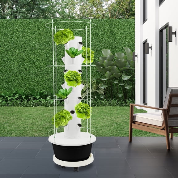 28-Plant Hydroponics Vertical Growing Tower with Climbing Trellis Indoor Garden