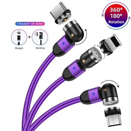 65% OFF on Micro USB Magnetic Charging Cable 9 Magnetic Charging Cable (6.6 ft),360°& 180°Rotation Magnetic Charger Cable Compatible with iPhone USB C Type-c Micro iProducts 3 in 1 Charger Cable,Purple
