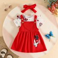 thumbnail image 2 of Wxirdiow Baby Girl Outfit Infant Baby Girl Ribbed Ruffle Romper Bodysuit Heart Embroidery Denim Suspender Skirt Dress Red Size,6-9 Months, 2 of 5