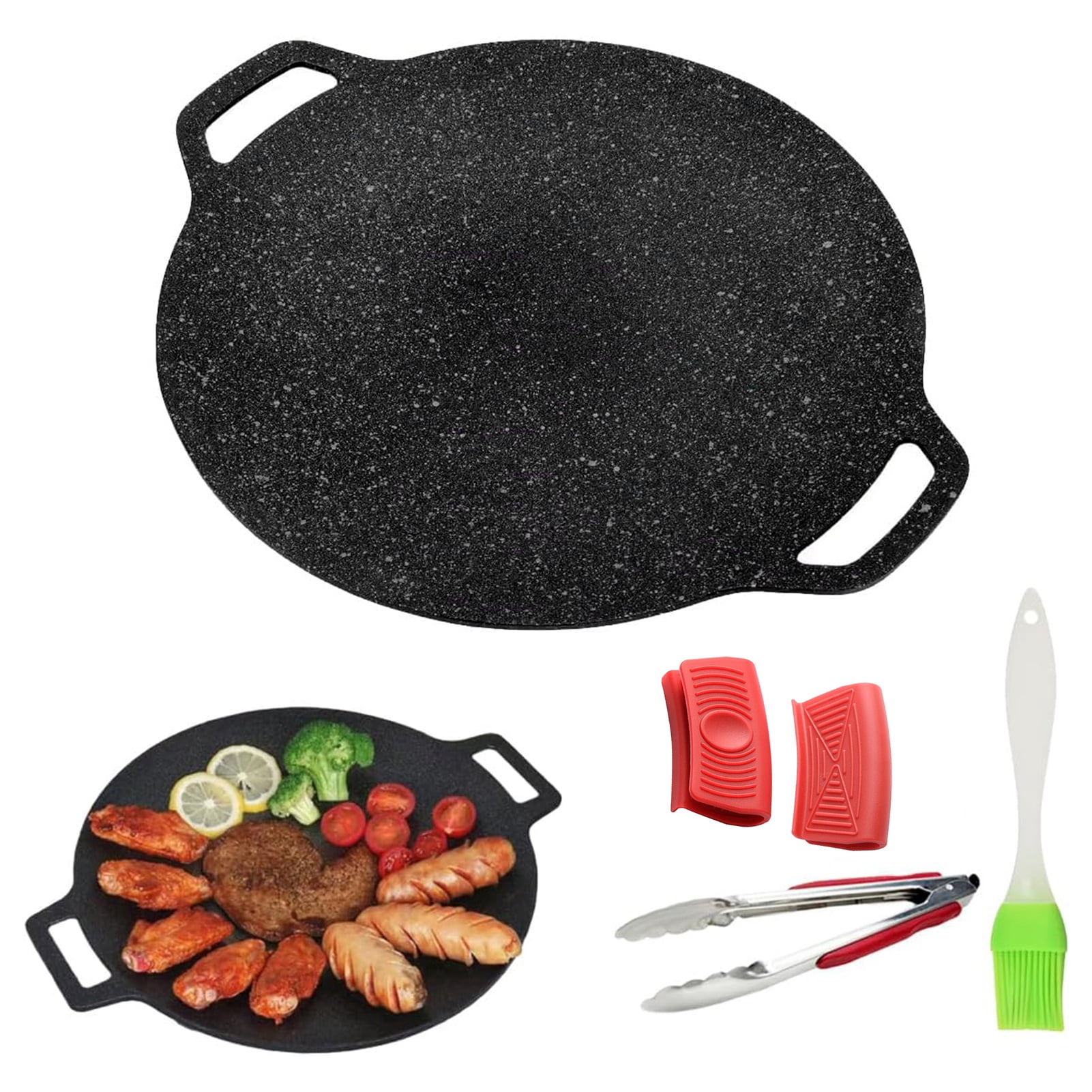 Opvise Large Cast Iron Baking Tray, Multi-Purpose Grill Pan with Removable Legs & Handles, Premium Round Oven Dish for BBQ, Camping, Kitchen, Even Heat Distribution, Non-Stick, Family-Sized