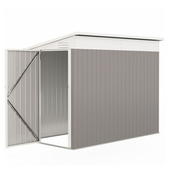 Metal Garden Storage Shed 4'x7.7' - Outdoor Tool House with Lock, Vents - Lean To, Light Gray