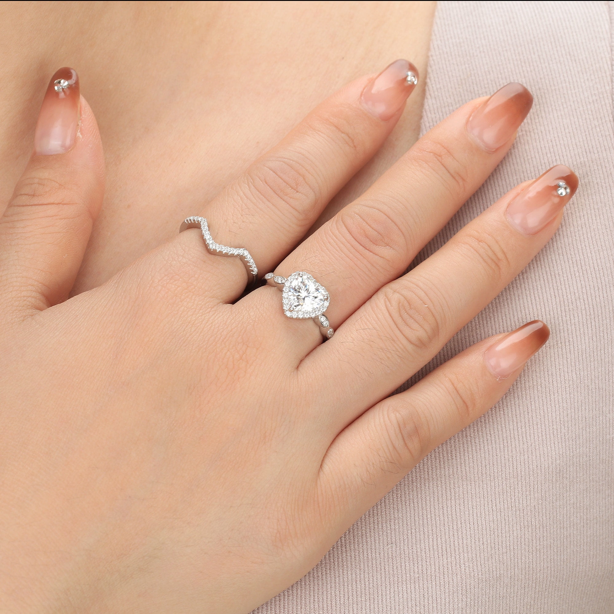 Beautlace 2Ct Heart Wedding Ring Set,Sterling Silver Moissanite Engagement Bridal Rings Set for Women Size 7