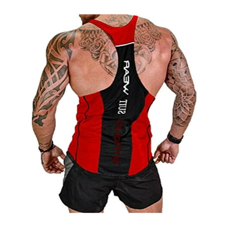 - MENS PLAIN GYM VEST TEE BODYBUILDING MUSCLE STRINGER RACERBACK TANK TOP T SHIRT Red 3XL