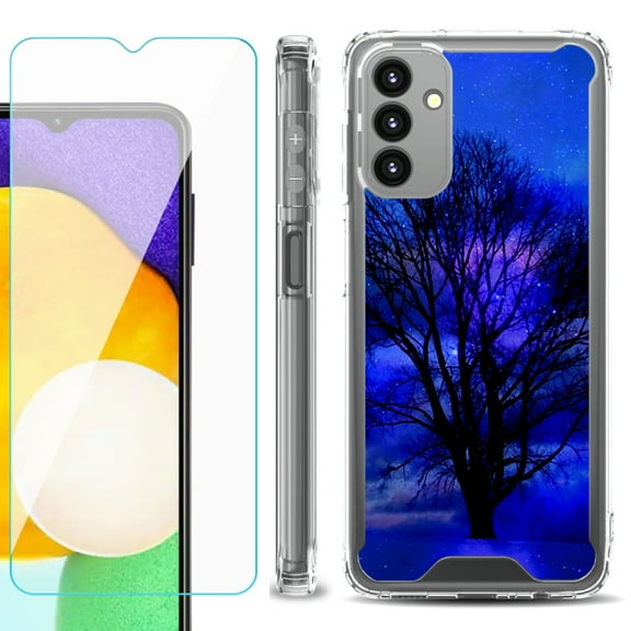 Shockproof Bumper Phone Case for Samsung Galaxy A13 5G, with Tempered Glass Screen Protector, by OneToughShield ® - Night Tree