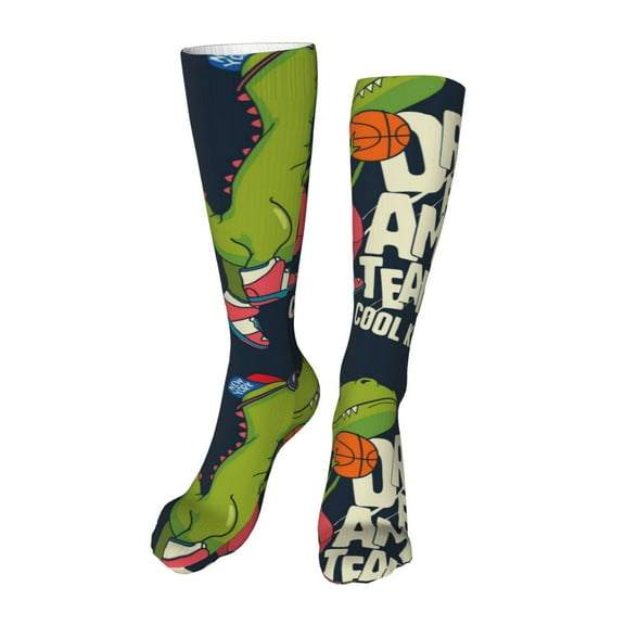 KLL Dinosaur Basketball Player Print Cool Socks Men's Women's Crew Socks Funny Crazy Novelty Stockings
