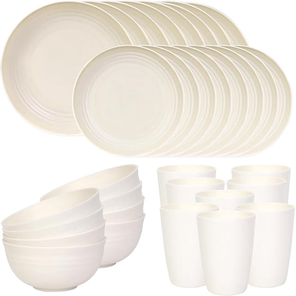 Quatish 16 Piece Plates and Bowls Sets for 4, Unbreakable Dinnerware Sets, Plastic Dish Set for Camping, Dishwasher Microwave Safe, Outdoor Kitchen and Apartment Dinning RV Essentials, Black