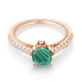 thumbnail image 2 of Gem Stone King 18K Rose Gold Plated Silver Green Malachite and White Created Sapphire Engagement Ring for Women (1.77 Cttw, Cushion 6MM, Gemstone Birthstone, Available in Size 5, 6, 7, 8, 9), 2 of 5