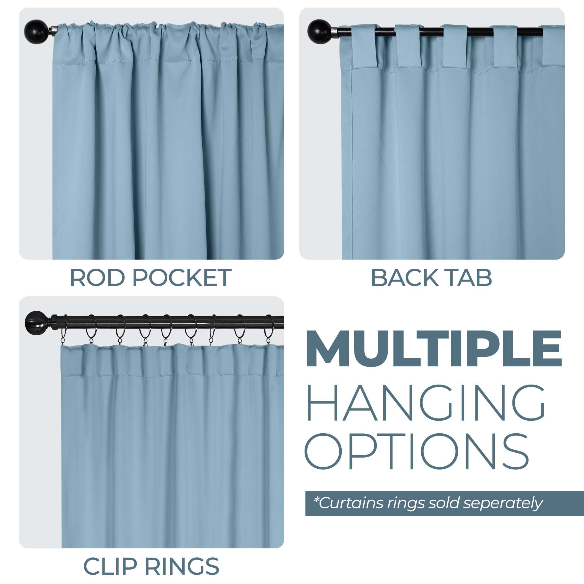 Superior Blackout Solid Light Filtering Back Tab Curtain Panel Set, 52" x 72", Light Blue
