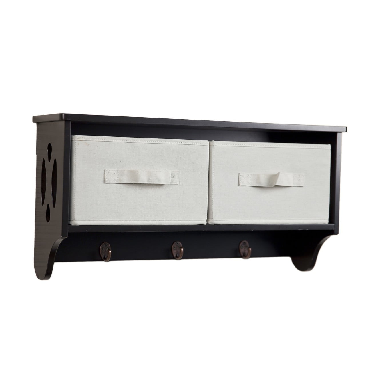 Danya B Entryway Storage Wall Shelf With Canvas Bins And Hooks
