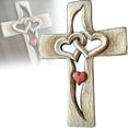 thumbnail image 3 of Carved Wooden Cross Intertwined Hearts, Wooden Love Cross, Wall Hanging Hand Carved Wood Cross for Home Living Room Decor, 3 of 5