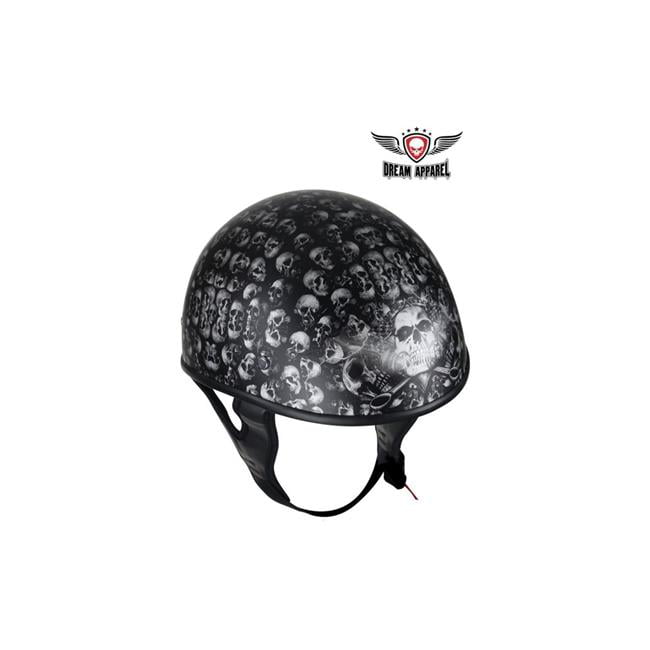 DOT Approved Low Profile Motorcycle Helmet With Black Finish and Skull Graphics 