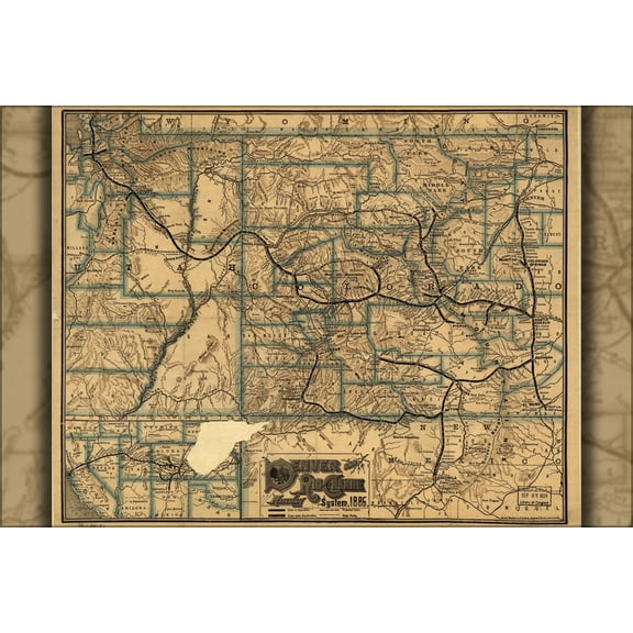 24"x36" Gallery Poster, map of Denver and Rio Grande Railroad 1886