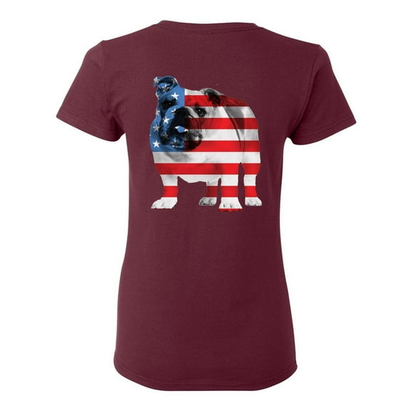 Awkward Styles American Flag Bulldog Women Shirt Independence Day Pro America Bulldog T shirt for Ladies Gifts Pro America Bulldog T shirt for Her Dog Girls Gifts USA Print on the Back Only