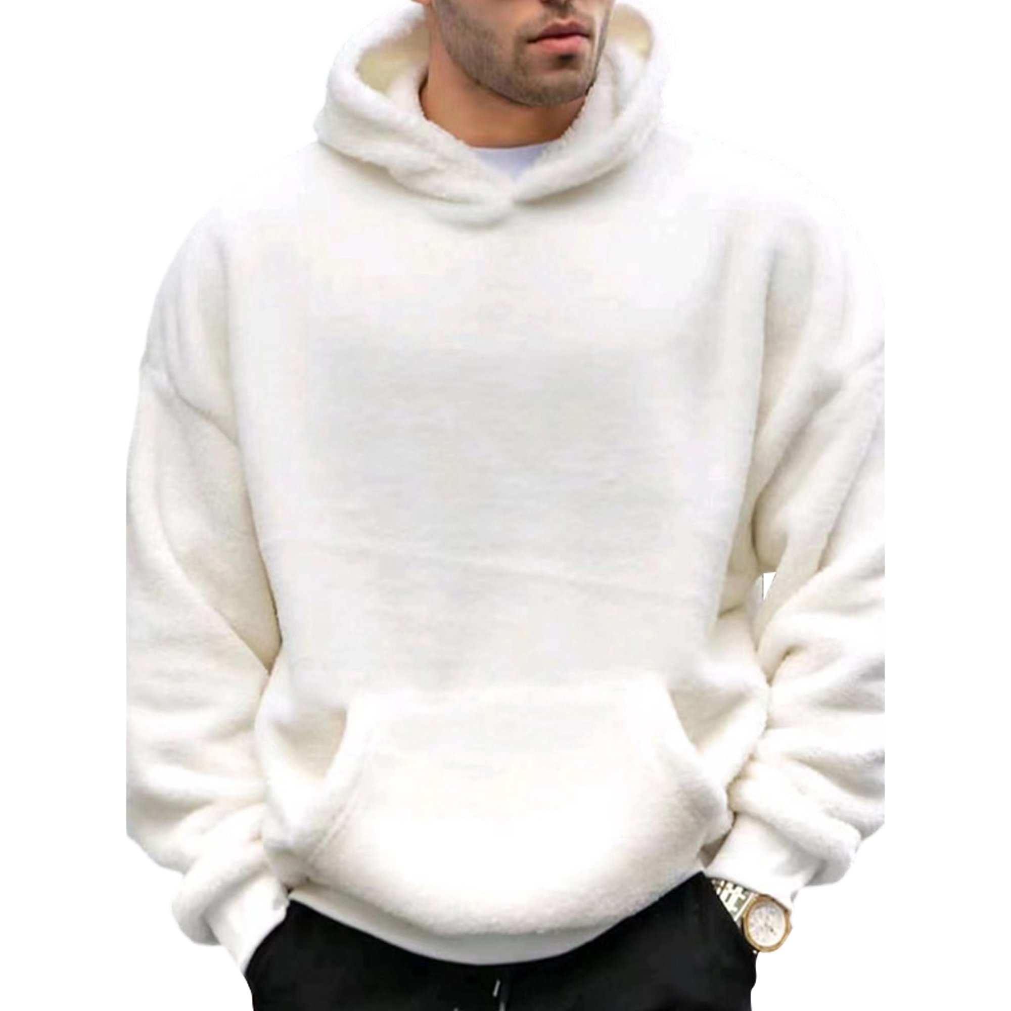 Innerwin Hooded Tops Pocket Mens Sweatshirt Sport Solid Color Comfy Hoodies  White L | Walmart Canada