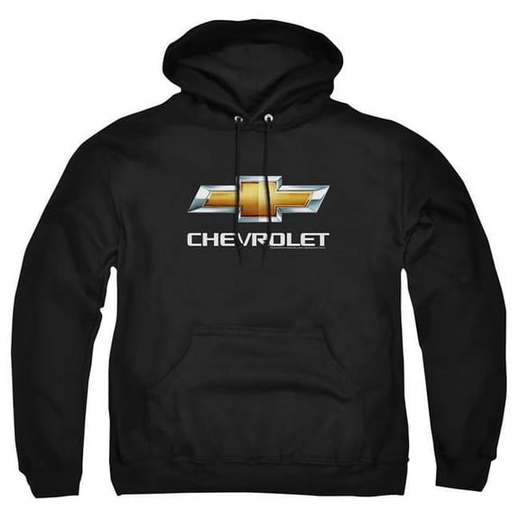 Trevco Sportswear CHV102D-AFTH-3 Chevrolets Chevy Bowtie Stacked Adult Pullover Hoodie, Black - Large