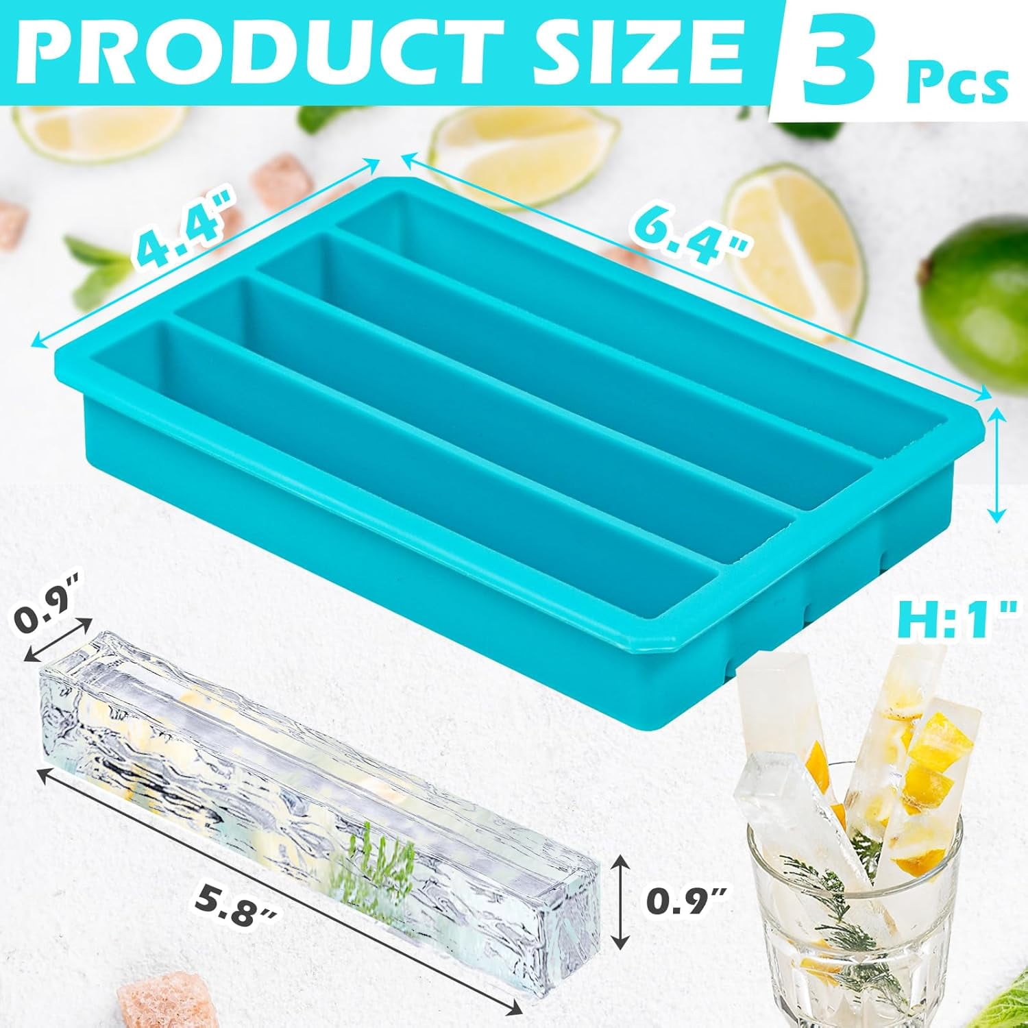 Silicone Ice Cube Trays for Water Bottles Ice Cube Mold 12 Cavity, Easy Release Long Ice Cube Sticks For Bottled Beverage, Soda, Sport Drinks, Burritos Egg, Pack of 3