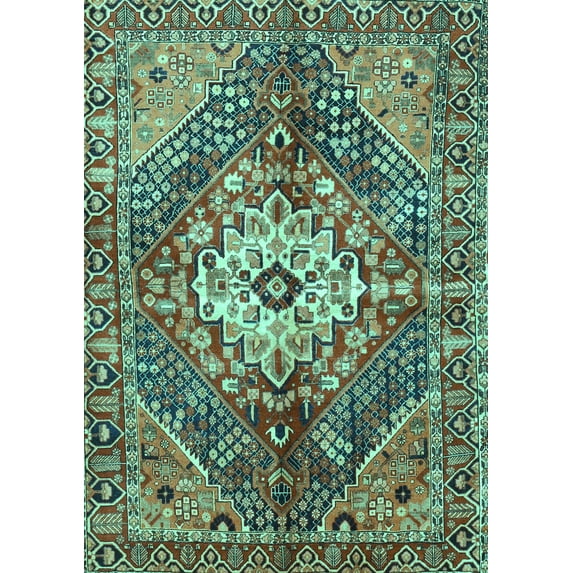 Ahgly Company Indoor Rectangle Persian Turquoise Blue Traditional Area Rugs, 7' x 9'