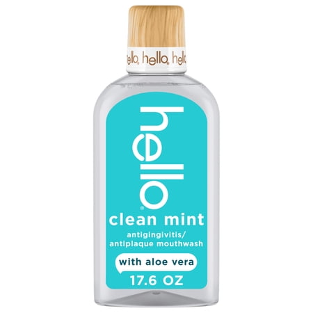 hello Clean Mint Alcohol Free Mouthwash with Aloe Vera, Fluoride Free Gum Mouthwash, 17.6 fl oz