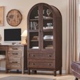 thumbnail image 4 of Arch Bookshelf with Storage Set of 2, Tall Bookcase with Glass Doors & Drawers, 4 of 7