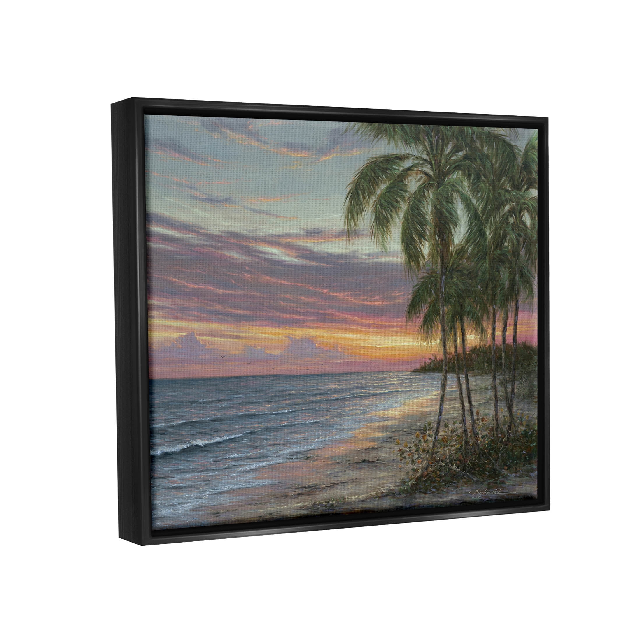 Summer Beach Palm Trees Coastal Painting Jet Black Framed Art Print Wall Art