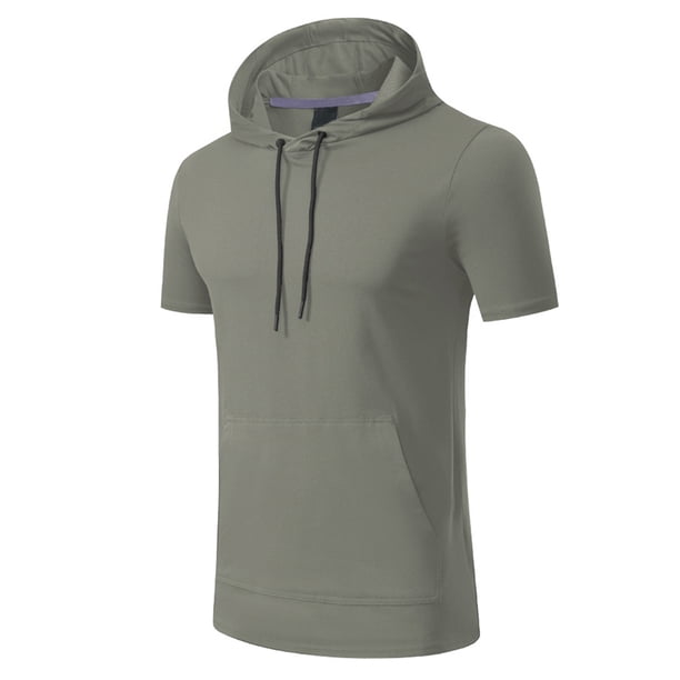 Camiseta ligera con capucha para running y fitness para hombre - Manga corta, secado rápido, deportiva/ocio, tallas S-XXXL