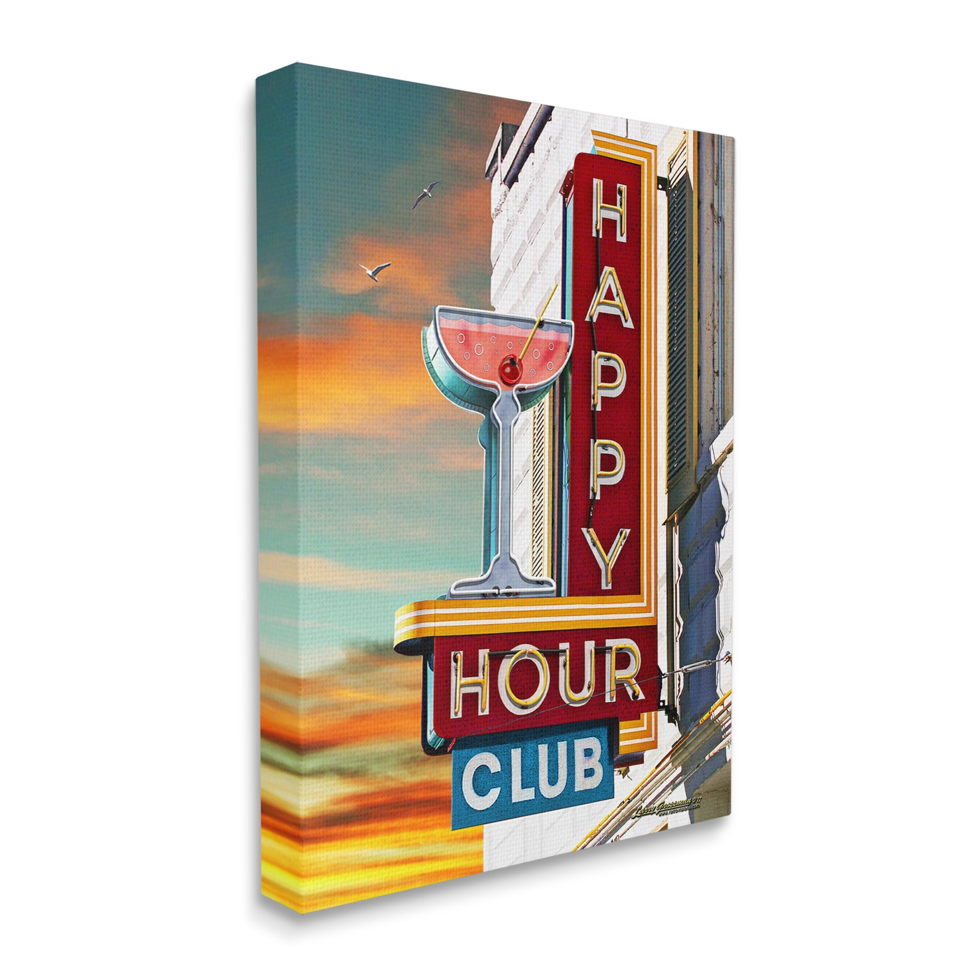 Stupell Industries Happy Hour Club Sign Food & Beverage Painting Gallery Wrapped Canvas Art Print Wall Art, 24 x 30