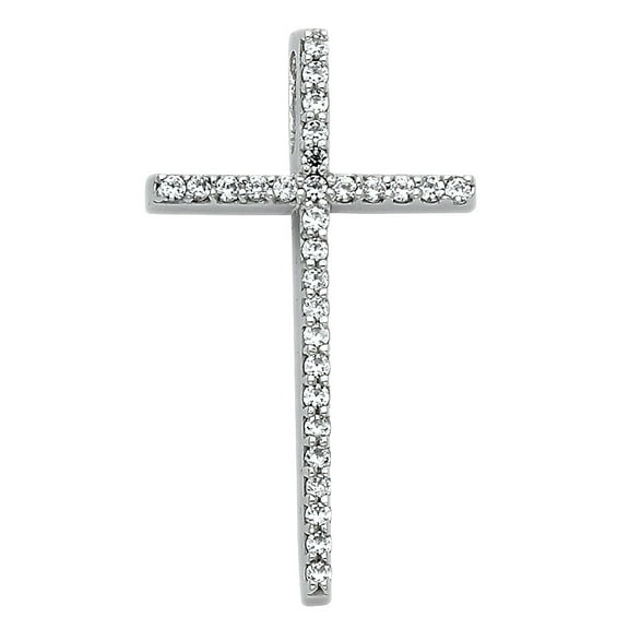 Precious Stars 14K White Gold Cubic Zirconia Fancy Cross Pendant - No Chain, Pendant Only