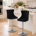 thumbnail image 3 of Bar Stools with Back Set of 2, PAPROOS Swivel 25-33''Adjustable Bar Stools Set, Velvet Upholstered Counter & Bar Height Bar Stools with Button Tufted & Nail Trim for Kitchen Island, Black & Silver, 3 of 12