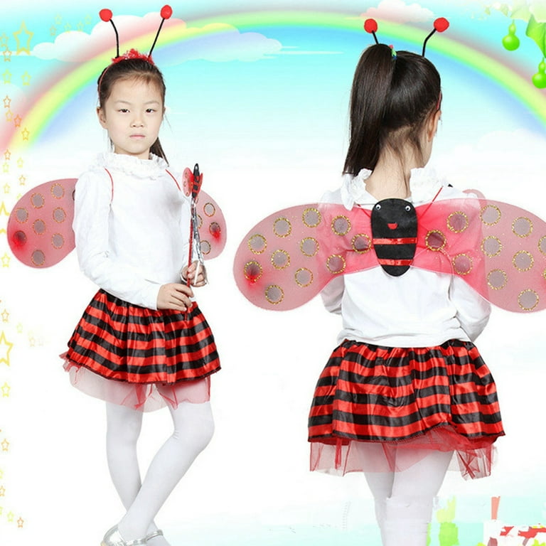 GuliriFei Kids Fairy Wings Ladybug Costume for Girls Toddler bee costume  with Headband and Tutu Halloween Animals Party Favors