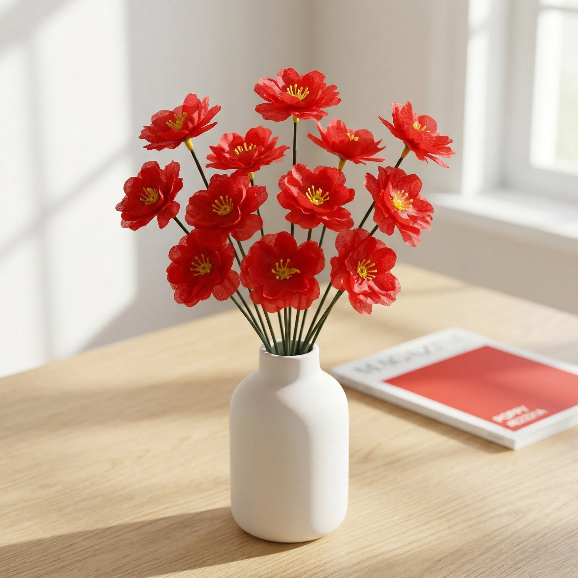 Unique Bargains Artificial Plum Craft Blossom Mini Bouquets Detachable Heads Red 5.9 in