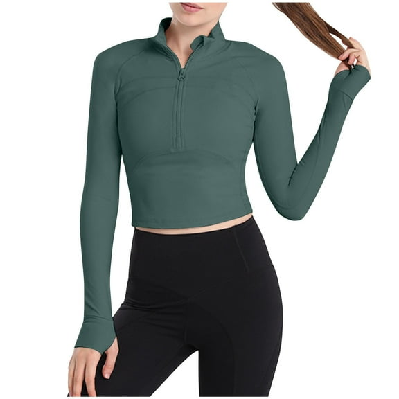 Oplxuo Workout Shirts for Women Quick Dry Long Sleeve Crop Tops Slim Fit Running Athletic Sports T Shirt with Thumb Hole