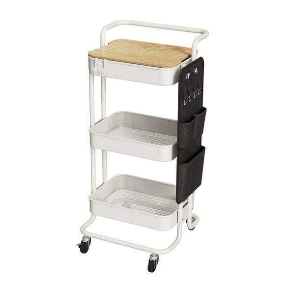 Utilitario de metal Rolling Cart DTK de 3 niveles con mesa y almacenamiento lateral