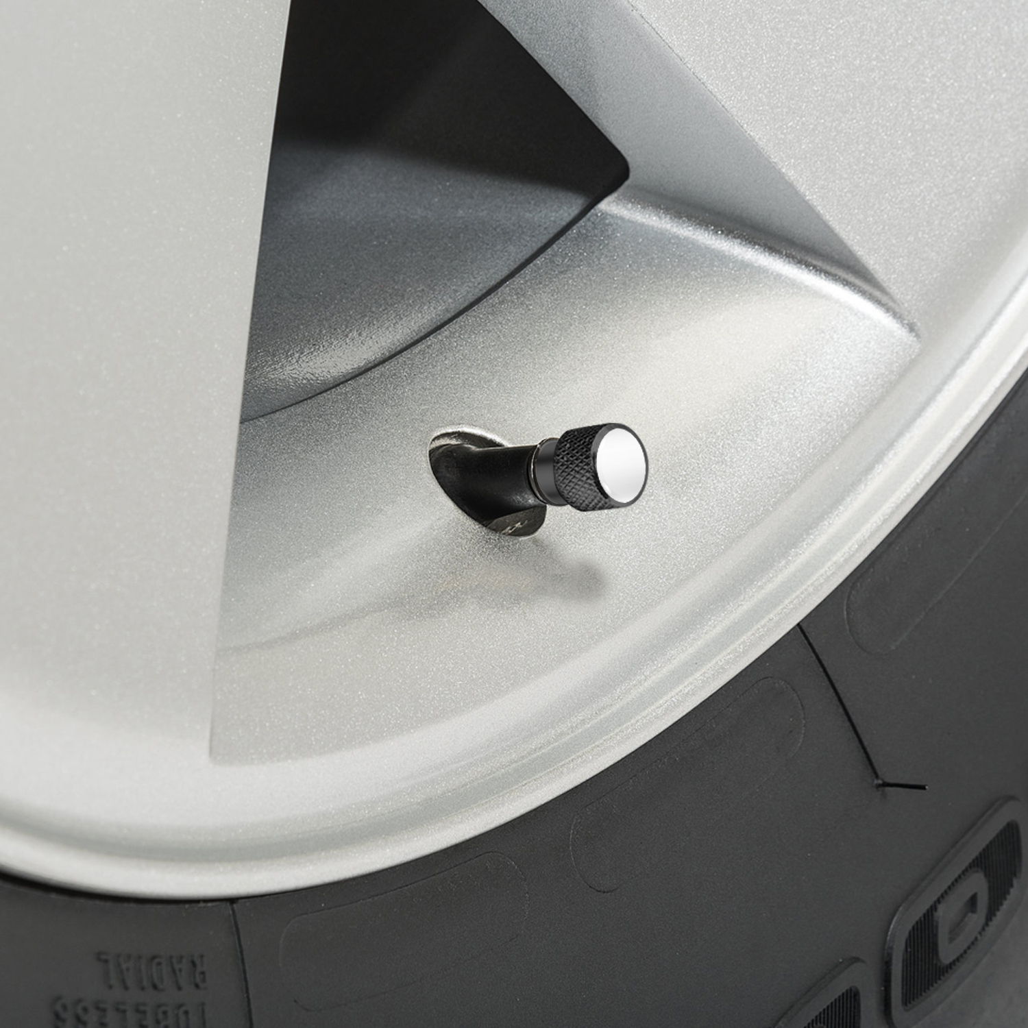 Chevrolet Corvette C7 Logo in White on Black Aluminum Tire Valve Stem Caps