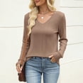 thumbnail image 6 of Oiangi Women's V Neck Sweater Long Sleeve Slim Fit Knit Shirts Cozy Warm Basic Base Layer Pullover for Winter Khaki M, 6 of 6