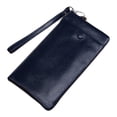 thumbnail image 1 of Wristlet Phone Purse Solid Color Portable Genuine Leather Card Wallet Zip Wallet, 1 of 10
