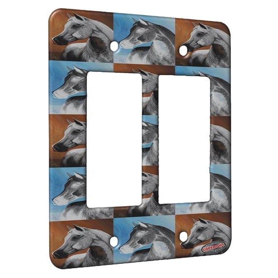 KuzmarK™ 2 Gang Rocker Wall Plate - Dappled Gray Arabian Horse Pattern Art by Denise Every