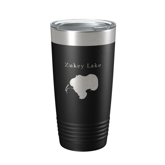 Zukey Lake Map Tumbler Travel Mug Insulated Laser Engraved Coffee Cup Huron River Chain of Lakes Michigan 20 oz Black