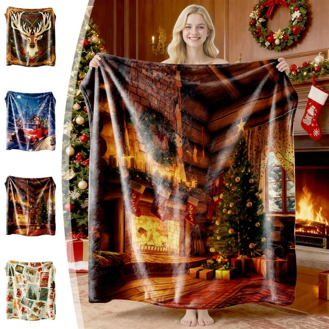 Manta de Franela con Estampado Navideño | Suave y Acogedora, Ideal para Decorar En Navidad | 75 X 100 Cm | Poliéster | Multicolor | Manta Ligera Perfecta para Regalar