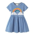 thumbnail image 2 of WIBACKER Toddler Kids Girl's Casual Dress Short Sleeve Cartoon Appliques Striped Tunic Dresses 2-7T, 2 of 11