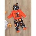thumbnail image 3 of Bagilaanoe My 1st Halloween Letter Print Outfits for Newborn Baby Girl  Long Sleeve Romper Tops Pumpkin Ghost Printed Trousers Hat 6M 12M 18M 24M Infant 3Pcs Fall Long Pants Set, 3 of 9
