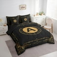 thumbnail image 3 of Manfei Letter A Monogrammed 7-Piece Twin Bedding Sets,Retro Boho Geometric Bedding Comforter Set,Gold Black Sheet Sets For Child,Microfiber Room Decorative Reversible, 3 of 8