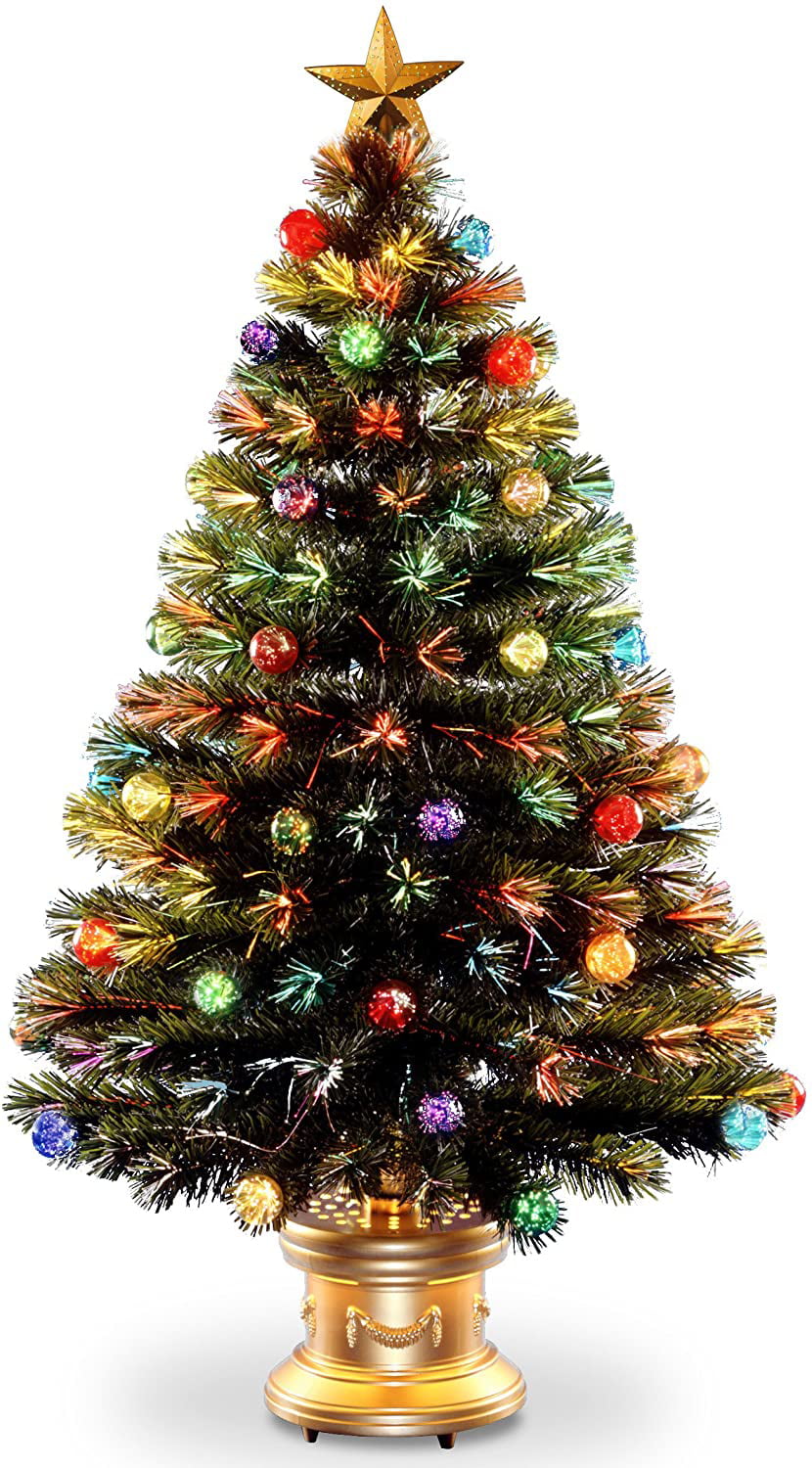 48 Inch Fiber Optic Ornament Fireworks Tree with Gold Top Star and