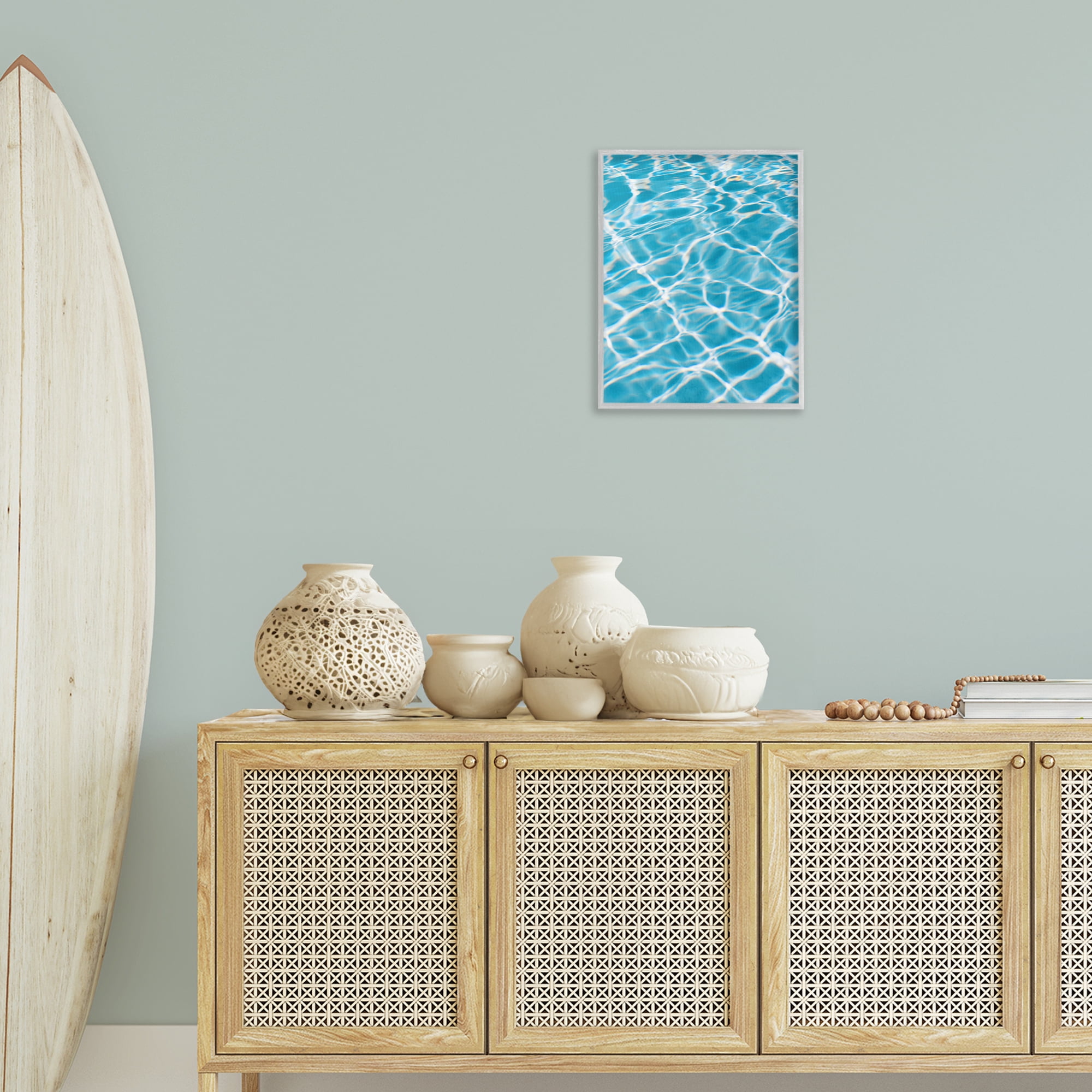 Stupell Industries Summer Water Reflection Abstract Painting Gray Framed Art Print Wall Art, 16 x 20