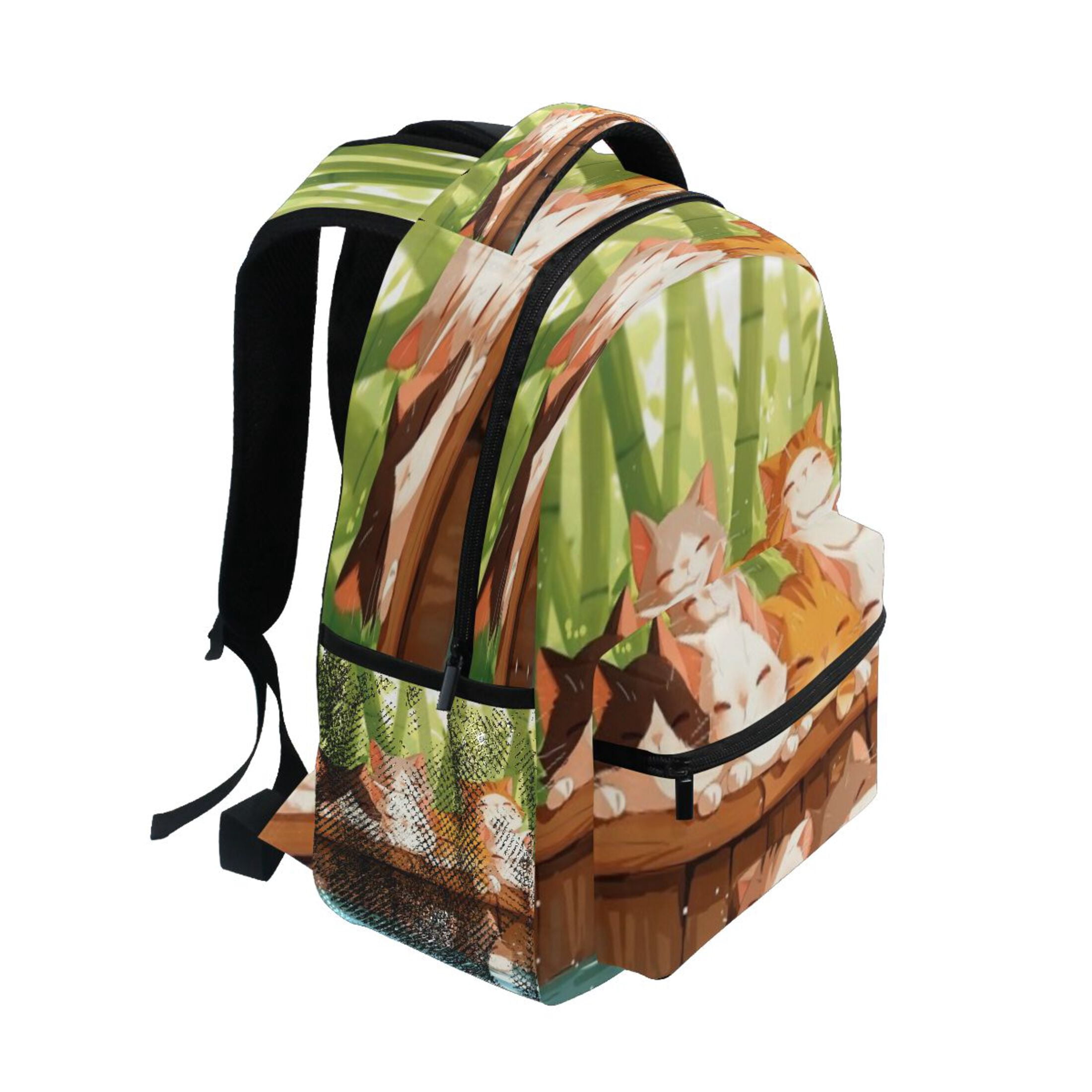 DIXRUYEE Backpack Schoolbag Sleepy Bamboo Cats Pile Pattern 15L/18L 2-SIZE